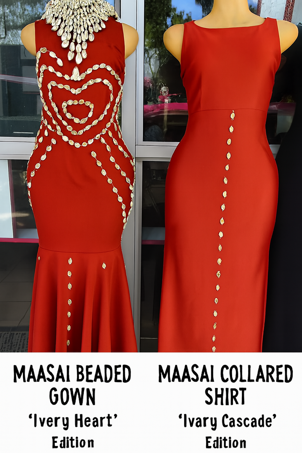 UNIQUE MAASAI AND COWRIE SHELL GOWNS – ‘Ivory Heart’ ‘Ivory Cascade’ Editions.