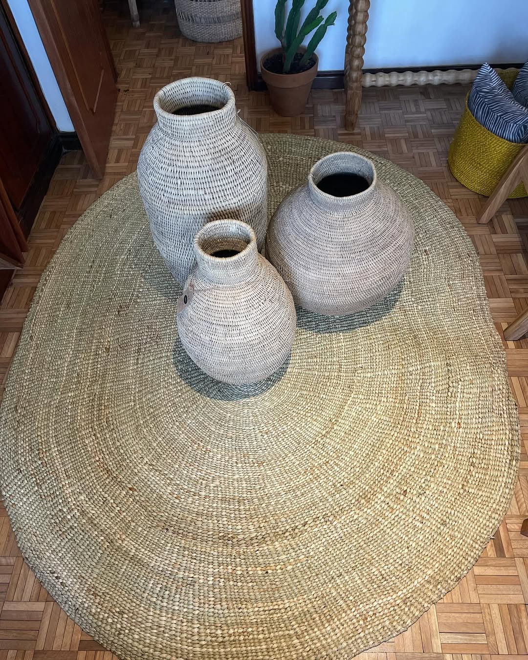 Maasai Woven Vessel Trio – 'Iri Enanga' (Three Vessels) – Ritual Fiber Ensemble.