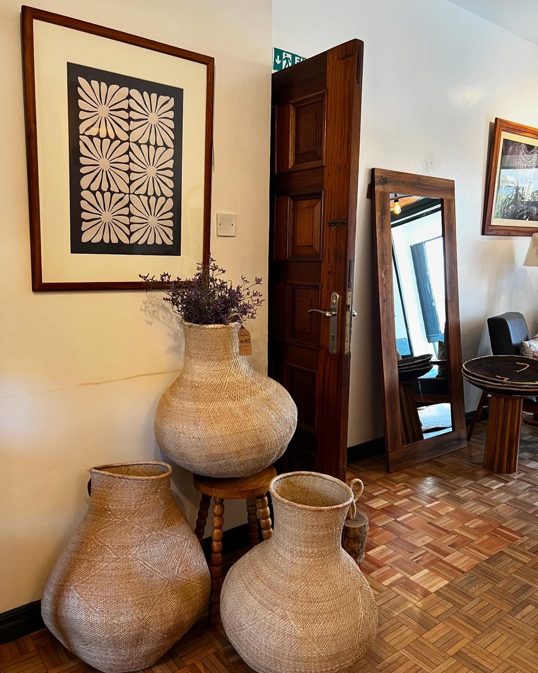Maasai Vessel Reflection Ensemble – 'Enkátá Olng’ej' (Echo Form) – Sculptural Baskets & Ritual Mirror.