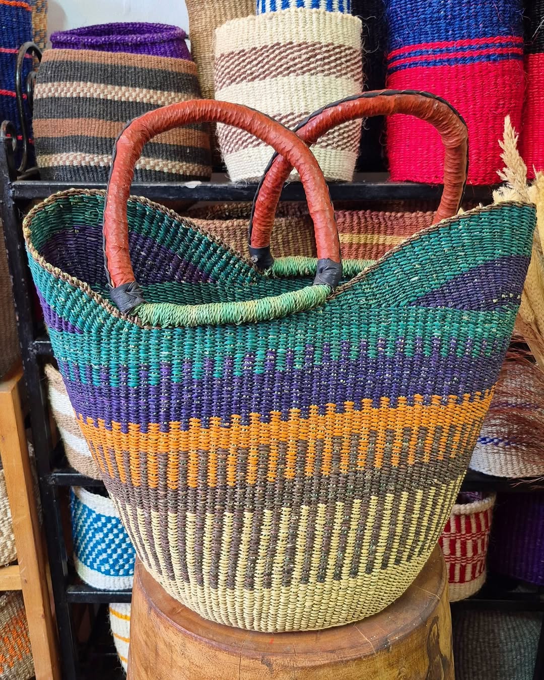 Multistripe Basket with Artisan Handles - Circle of Color & Containment – Enkito e Emayian (Step of Celebration).
