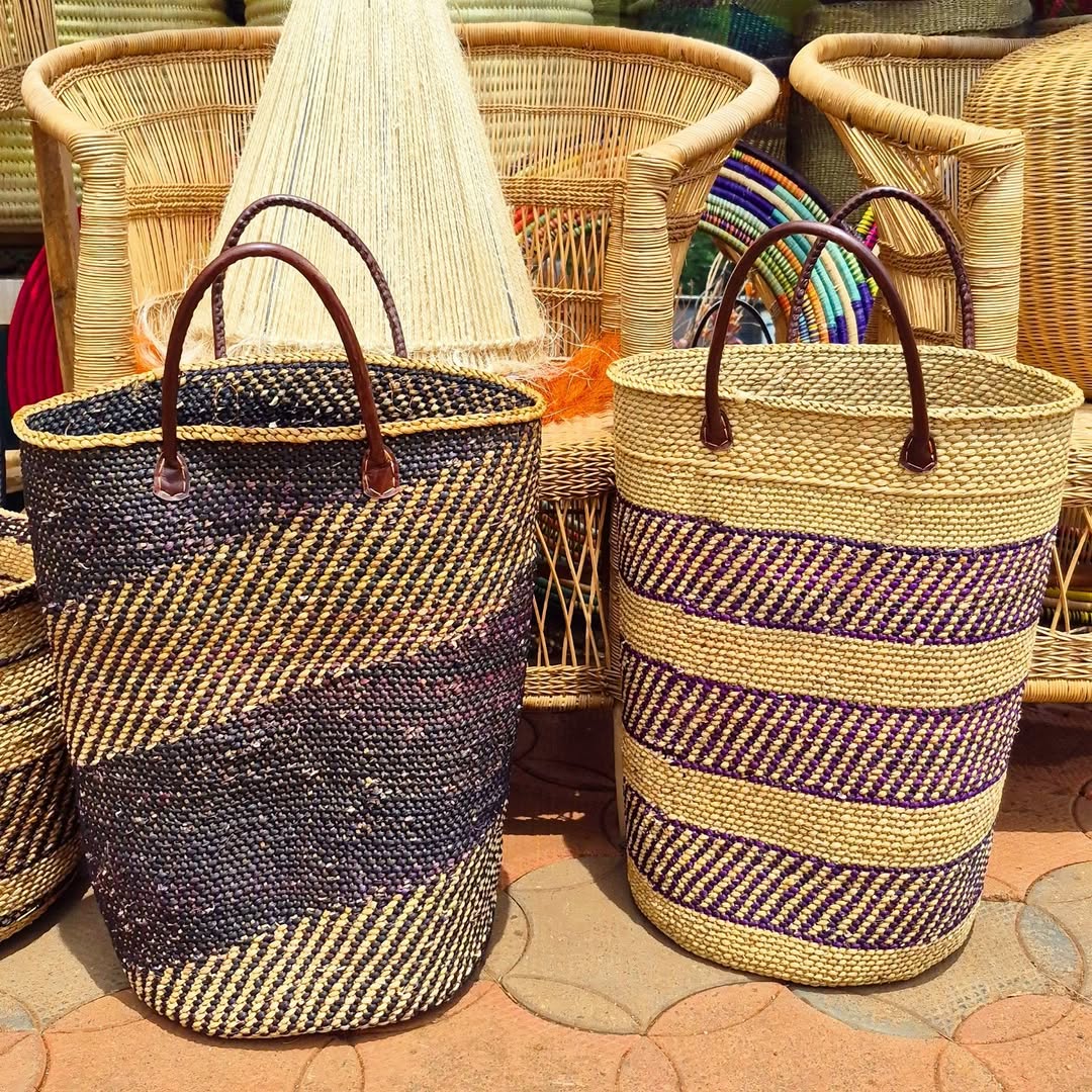 Purple-Banded Basket Duo with Artisan Chairs - Circle of Stripe & Seat – Enkito e Emayian (Step of Celebration).