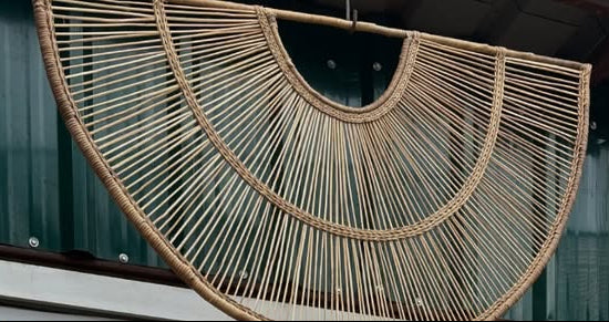 Fan-Woven Wall Sculpture in Bamboo - Circle of Radiance & Reach – Enkito e Enkai (Step of Illumination).