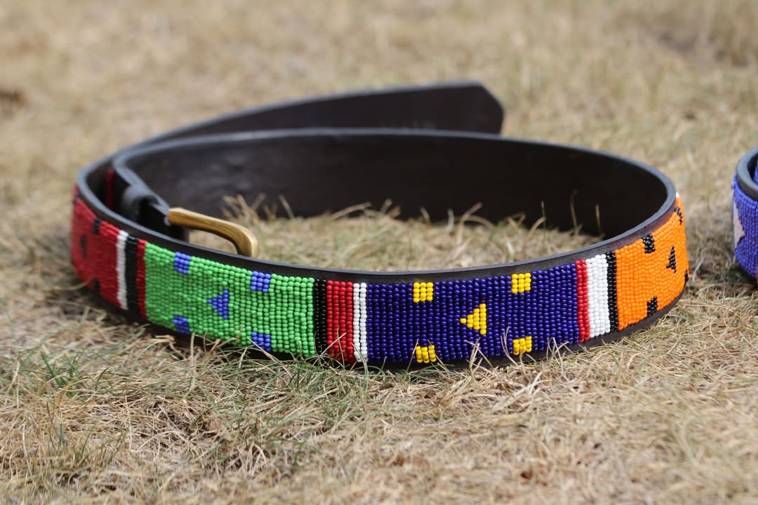 AUTHENTIC MAASAI AND BEADED BELT DUO – Handheld Heritage in Red, Blue and Gold.