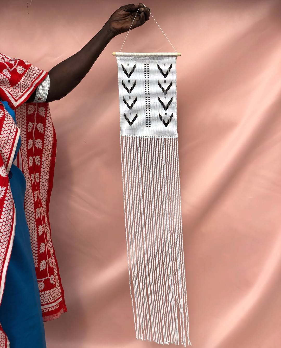 Narrative Banner Textile Art in Monochrome - Scroll of Guidance & Abundance – Enkito e Olkereti (Step of Adornment).