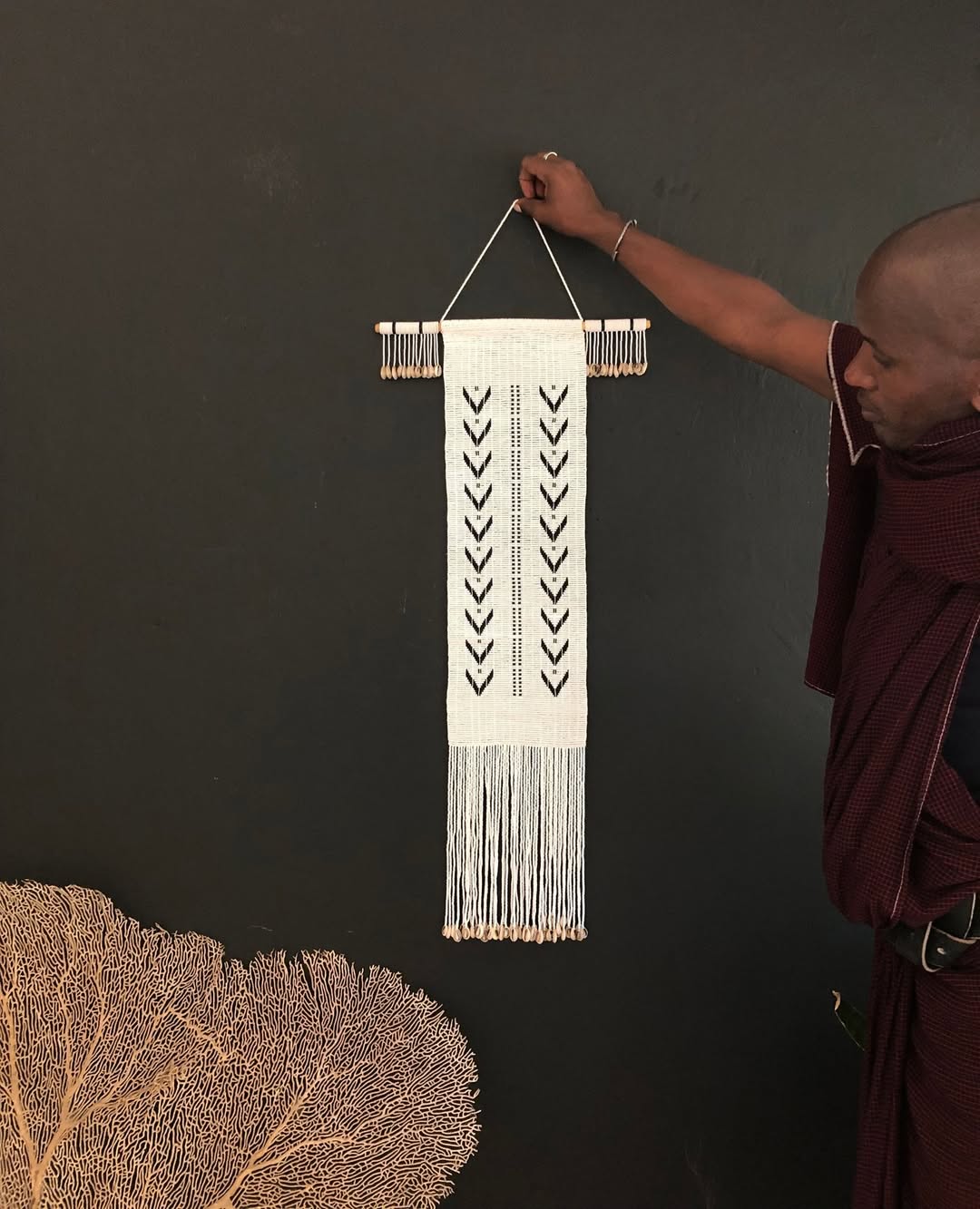 Narrative Banner Textile Art in Ivory & Onyx - Testament of the Path & Coast – Enkito e Olkereti (Step of Adornment).