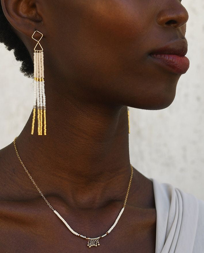 Sanctuary Basket Earrings in Ivory & Gold - Vessel of Light & Protection – Enkito e Enaisho (Step of Design).
