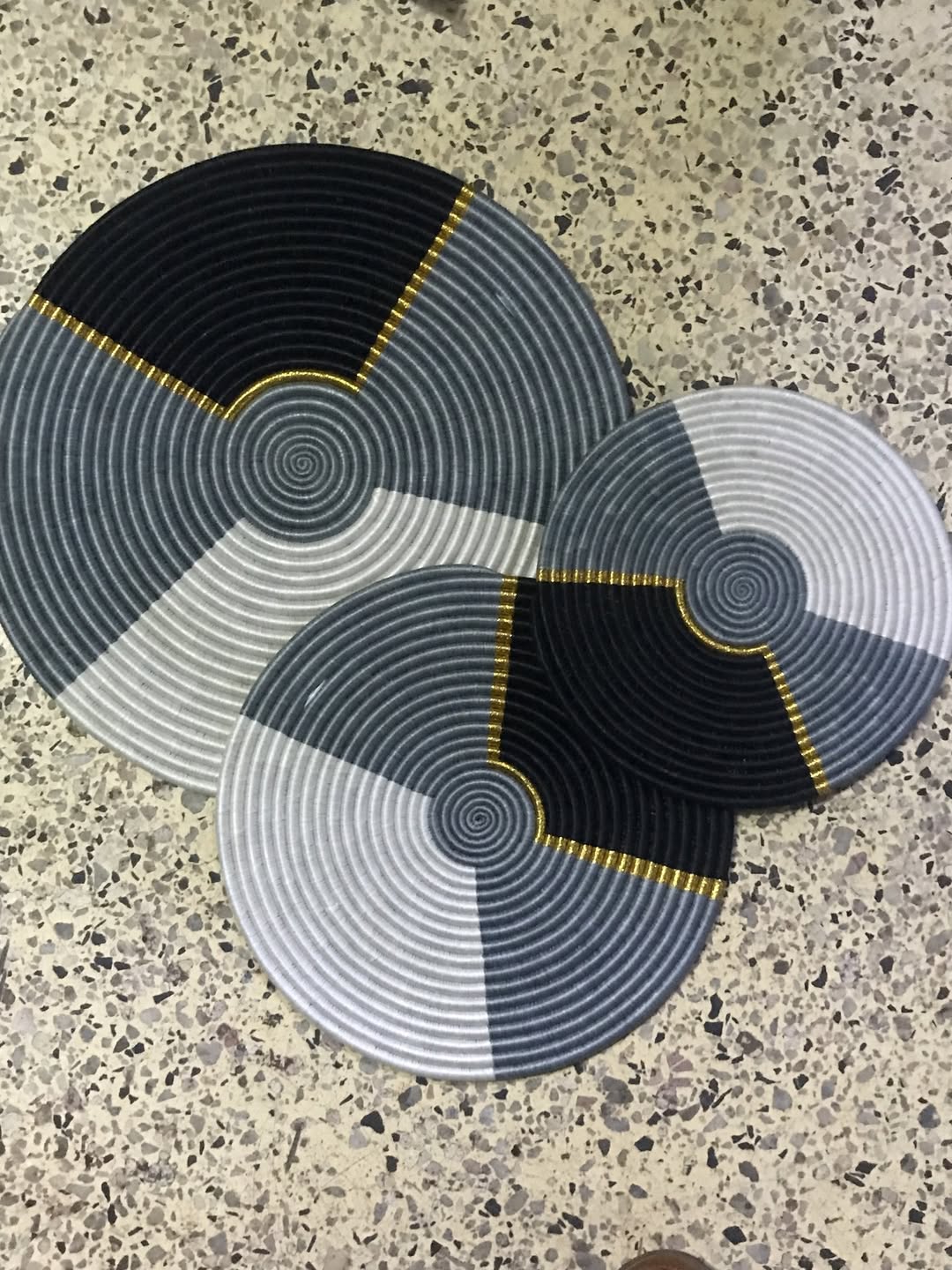 Maasai Woven Table Mats – Neutral Spiral Trio – ‘Lamasoni’ (Equilibrium).