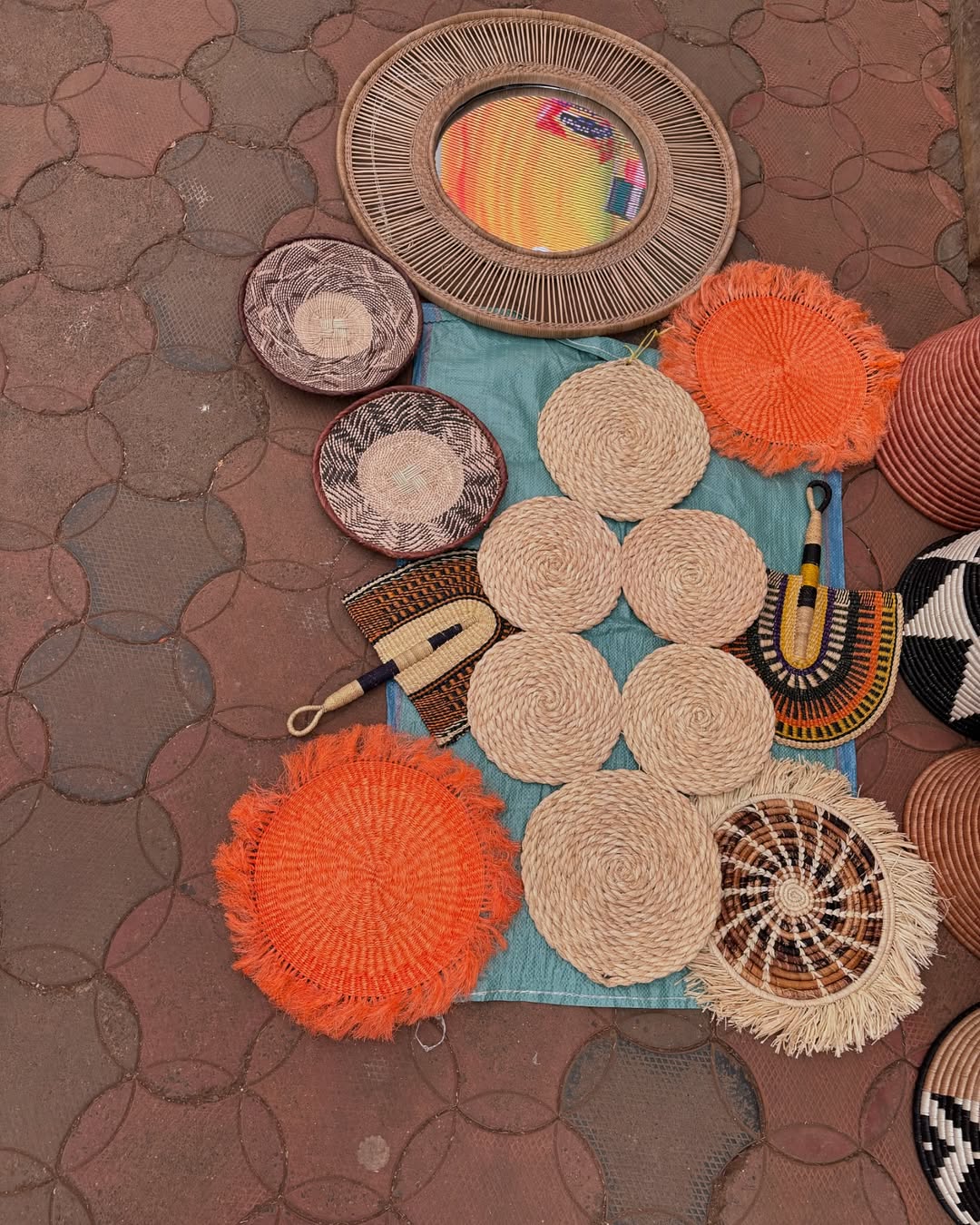 Spiral Mats, Fans & Woven Mirror Ensemble - Circle of Color & Craft – Enkito e Emayian (Step of Celebration).