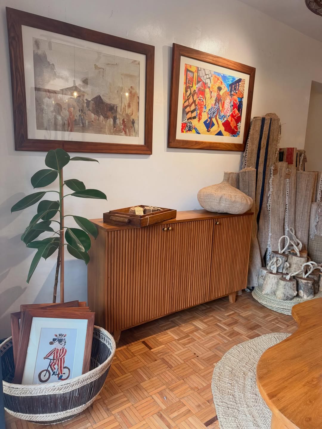 Maasai Storykeeper Console – 'Enkátá Enkop' (Earth & Echo) – Cabinet, Artworks & Basket Ensemble.