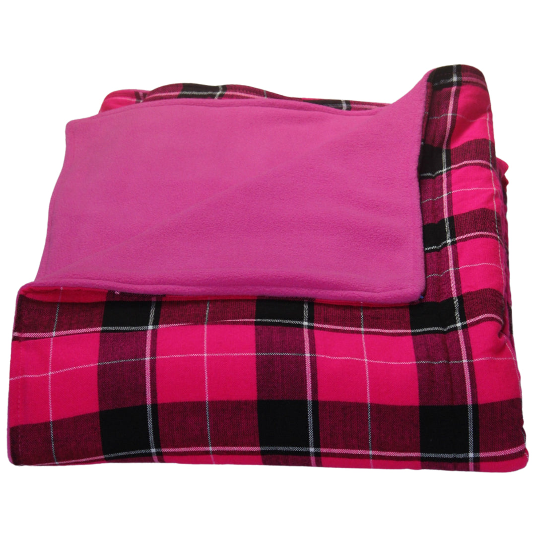 Authentic Maasai Shuka Blanket – Pink and Black Plaid with Solid Pink Fleece – Enkito e Maa (Cloth of the People).