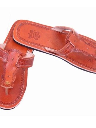 Handcrafted Kolhapuri Leather Sandals – Toe Loop with Embossed Footbed – Pad Yatra (Sacred Step).