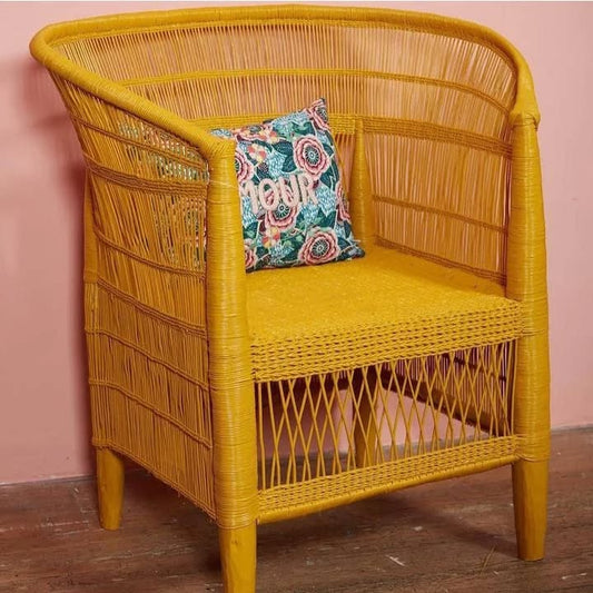 Yellow Woven Chair with LOVE Cushion - Circle of Joy & Pause – Enkito e Naramat (Step of Stillness).