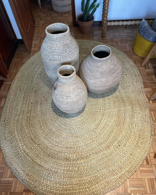 Maasai Woven Vessel Trio – 'Iri Enanga' (Three Vessels) – Ritual Fiber Ensemble.