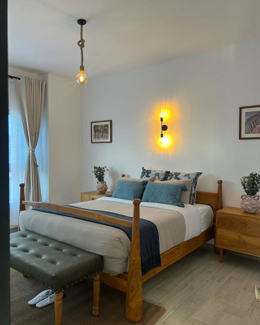 Maasai Restful Bedroom Ensemble – 'Enkúwí gírí' (Rest Easy) – Bed, Nightstands & Ritual Accents.