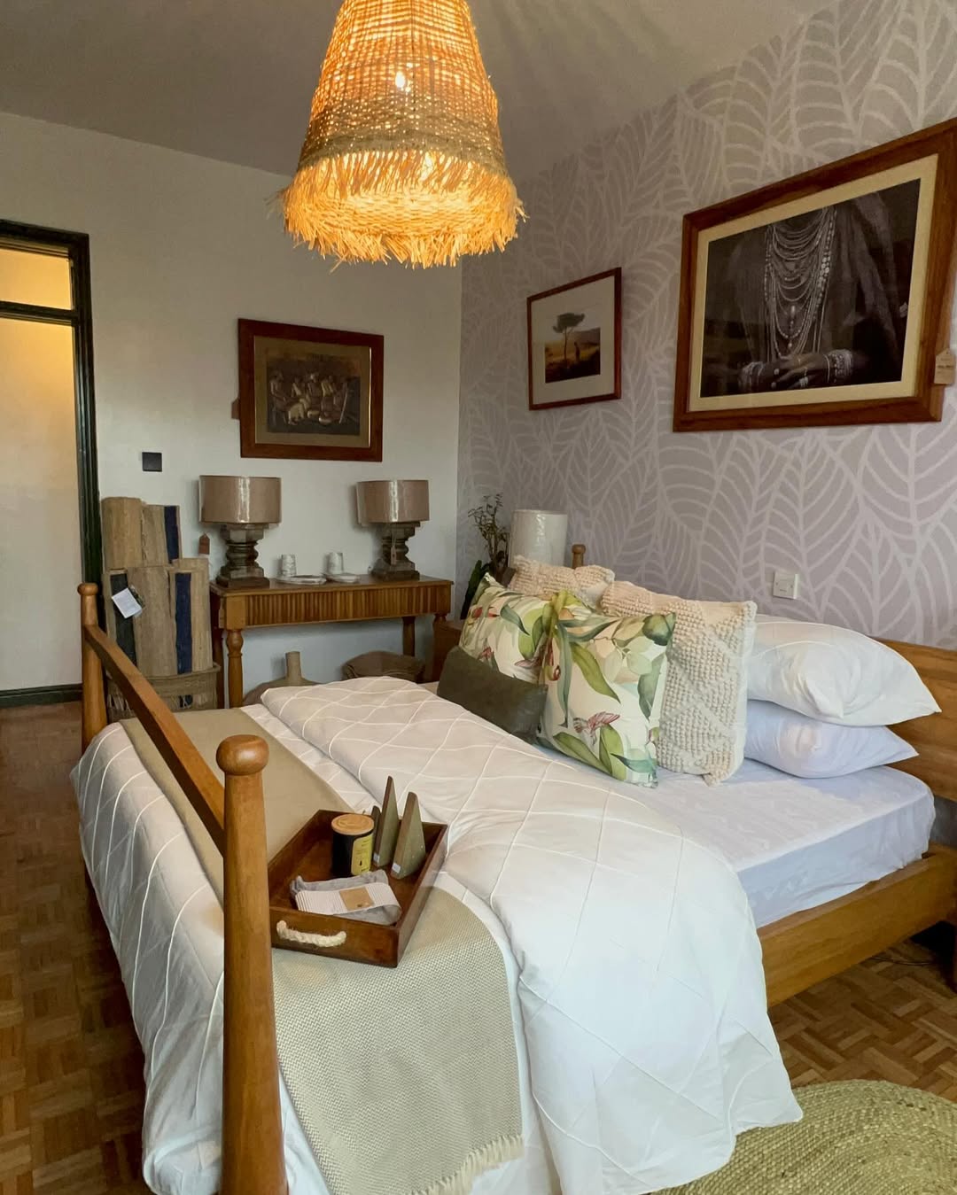 Maasai Restful Bedroom Ensemble – 'Enkúwí gírí' (Rest Easy) – Bed, Nightstands & Ritual Accents.