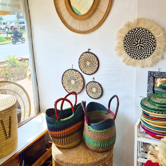 Multicolored Basket Ensemble with Spiral Wall Art - Circle of Color & Craft – Enkito e Emayian (Step of Celebration).