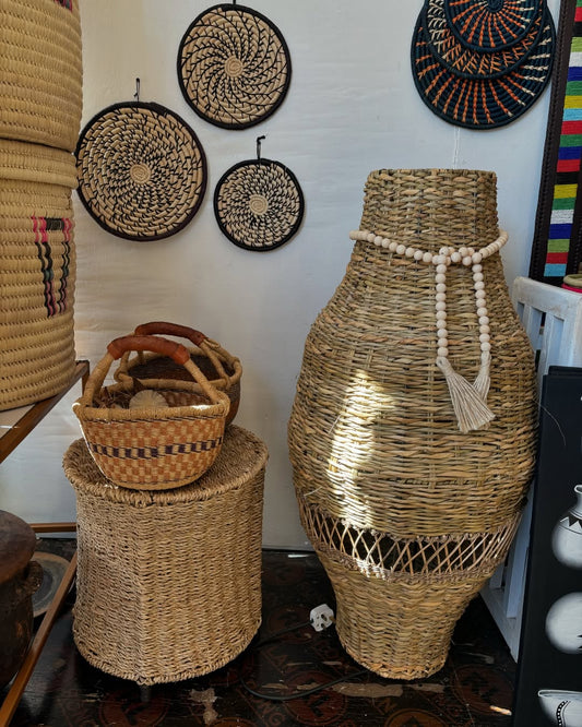 Woven Vessel Ensemble with Beads & Carved Accents - Circle of Texture & Offering – Enkito e Oltau (Step of Gathering).