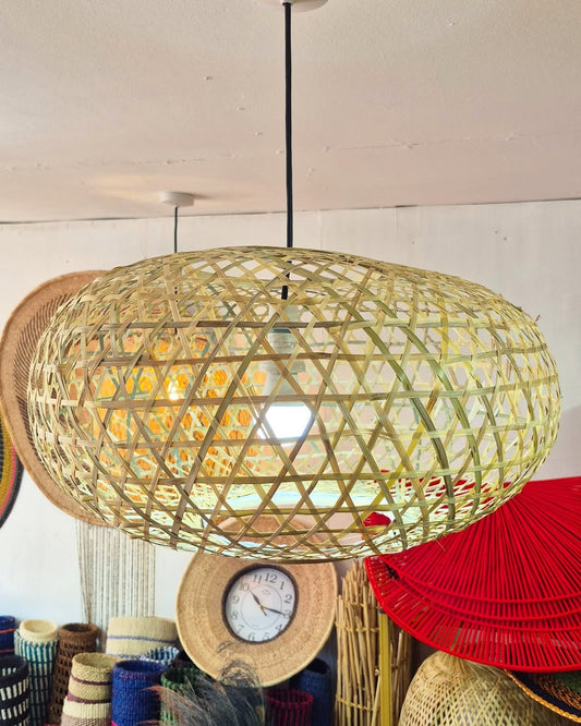 Rattan Pendant with Woven Clock & Fan Accent - Circle of Light & Legacy – Enkito e Enkai (Step of Illumination).