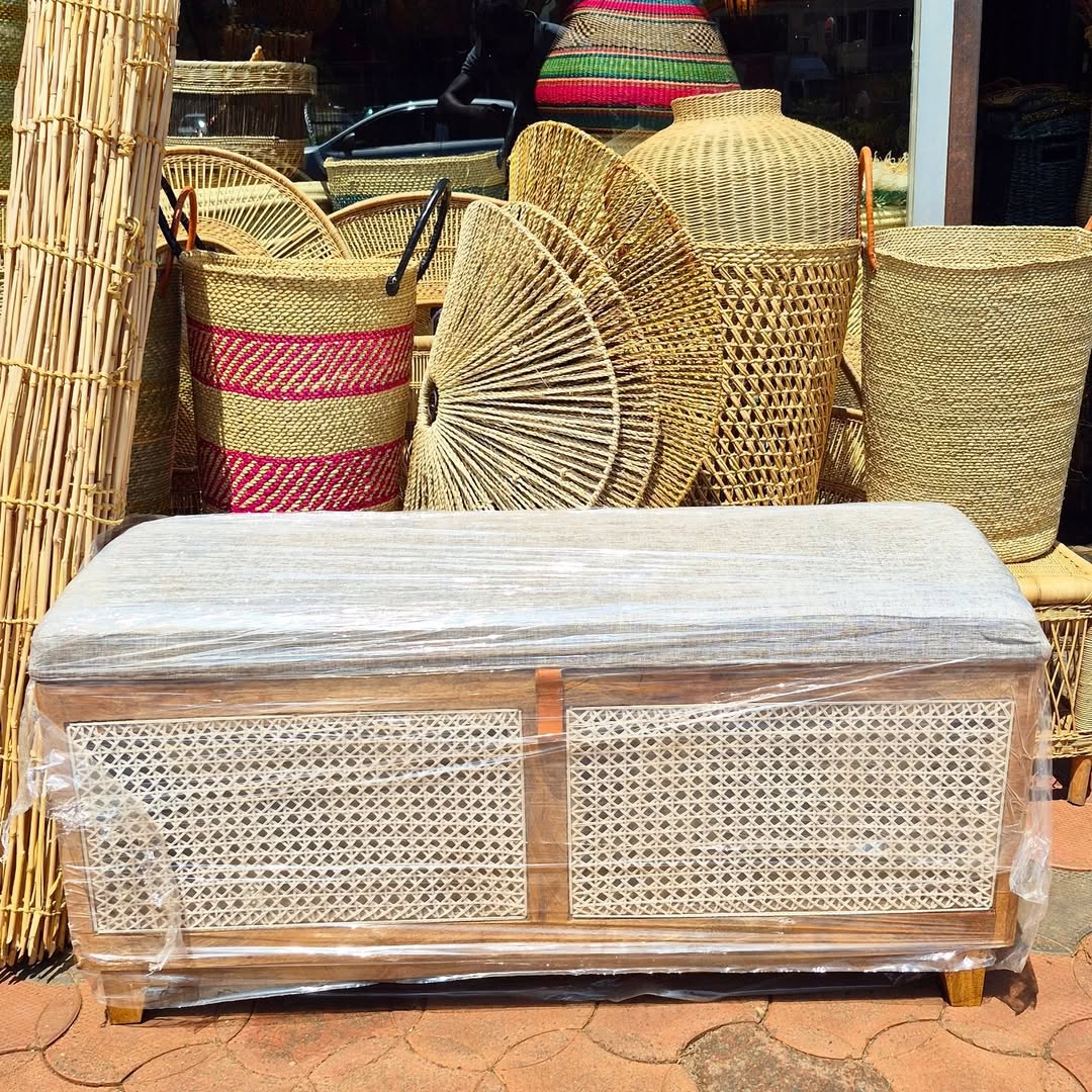 Rattan Bench with Artisan Basket Ensemble - Circle of Structure & Spirit – Enkito e Oltau (Step of Offering).