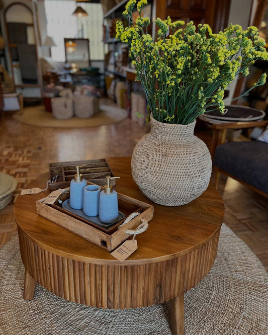 Maasai Ritual Table – 'Enkítá Okáuma' (Offering Grace) – Fluted Table, Herb Vessel & Ceremonial Tray.