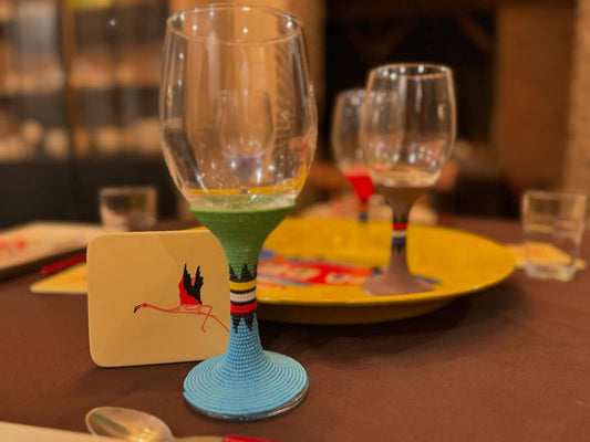 Maasai Sip Ceremony – 'Enkátá Emut' (Adornment & Echo) – Beaded Wine Glass & Ritual Table Ensemble.