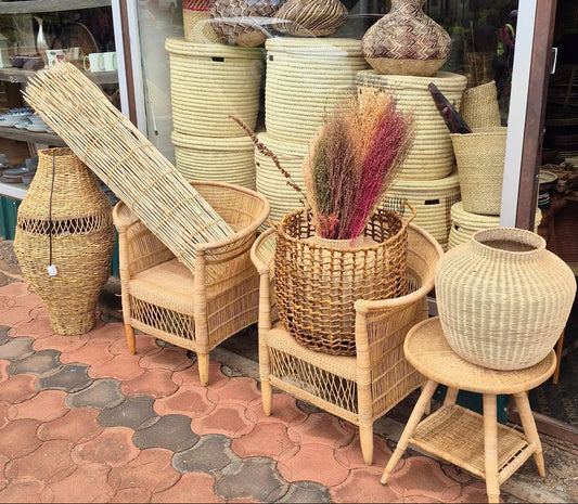 Wicker Lounge Ensemble with Dried Grass Vase - Circle of Hosting & Harvest – Enkito e Emayian (Step of Celebration).