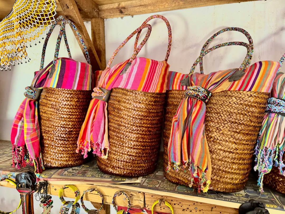 Sahara Festival Tote Bag in Deep Tan & Hot Stripe - Carry-All of Spirit & Sun – Enkito e Emayian (Step of Celebration).