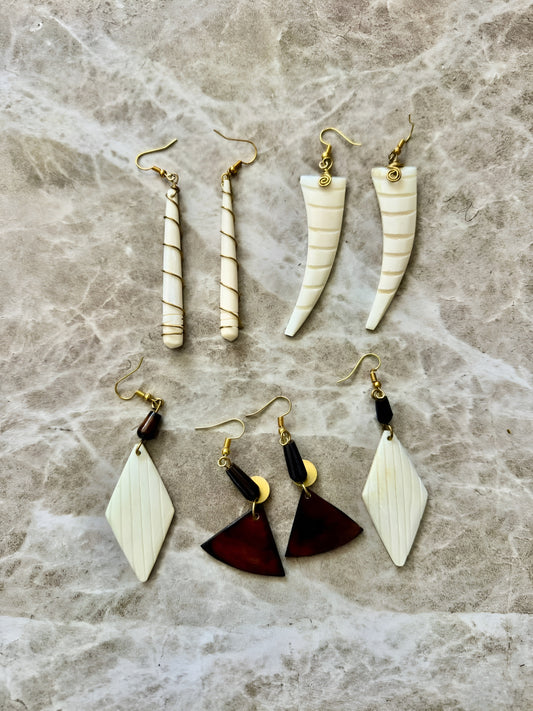 Authentic Handmade Maasai Brass and Horn Earrings – African Tribal Jewelry (‘Nasira’ Collection).