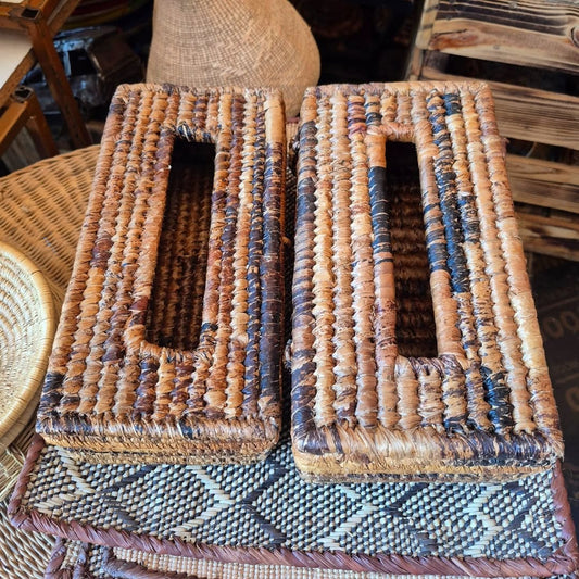 Woven Tissue Box Duo with Geometric Mat - Circle of Utility & Elegance – Enkito e Enkai (Step of Illumination).