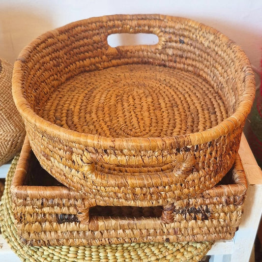 Oval-Handled Basket Duo in Natural Weave - Circle of Stack & Shape – Enkito e Naramat (Step of Stillness).