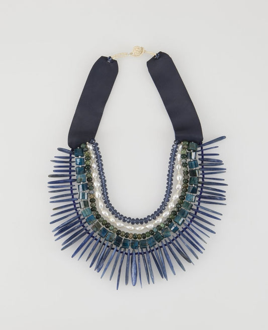 Ribbon-Tied Statement Necklace in Indigo & Earth - Circle of Signal & Storm – Enkito e Enkai (Step of Illumination).