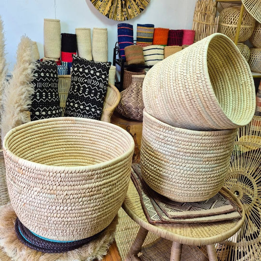 Artisan Basket Trio with Rolled Textiles - Circle of Coil & Cloth – Enkito e Oltau (Step of Offering).