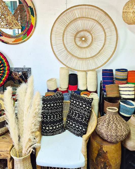 Tribal-Cushioned Wicker Chair with Artisan Wall Weaves - Circle of Seat & Surround – Enkito e Enkai (Step of Illumination).