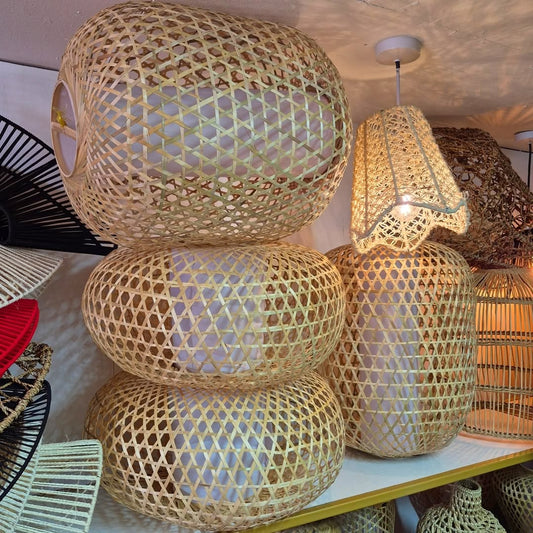 Artisan Lampshade Ensemble in Woven Form - Circle of Light & Lattice – Enkito e Enkai (Step of Illumination).