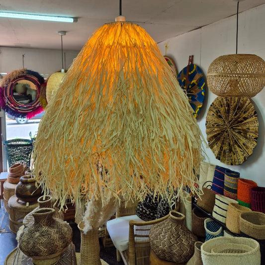 Raffia Light Fixture with Artisan Surround - Circle of Glow & Gather – Enkito e Enkai (Step of Illumination).