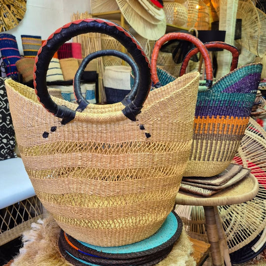 Artisan Basket Duo with Leather-Wrapped Handles - Circle of Carry & Color – Enkito e Emayian (Step of Celebration).