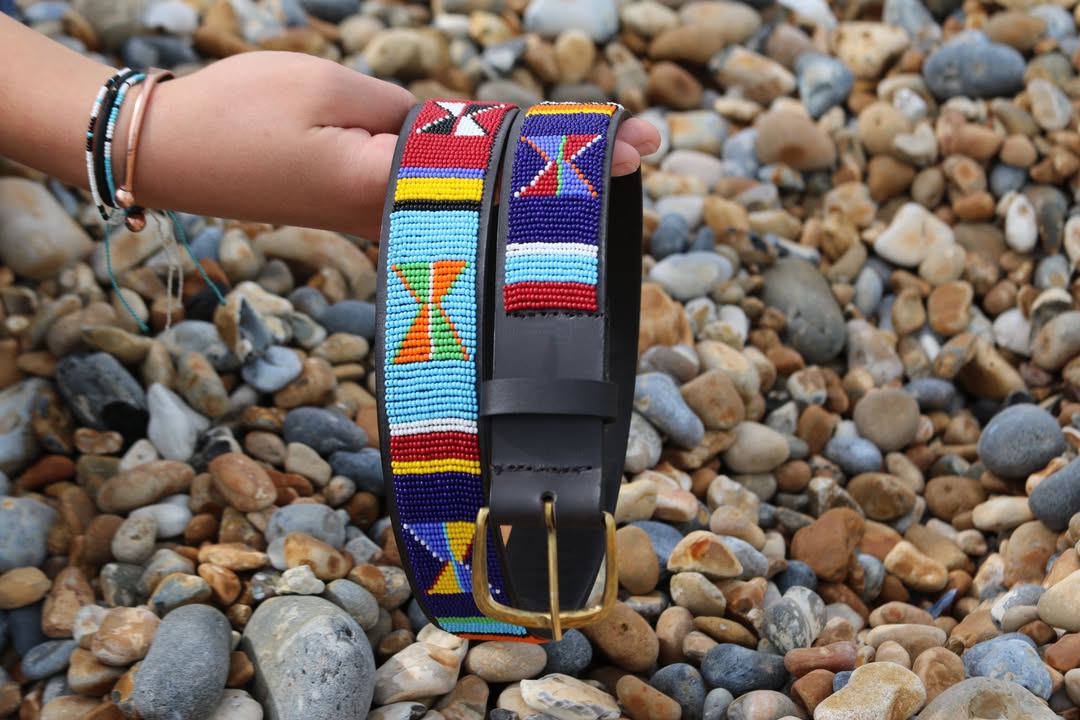 AUTHENTIC MAASAI AND BEADED BELT DUO – Handheld Heritage in Red, Blue and Gold.