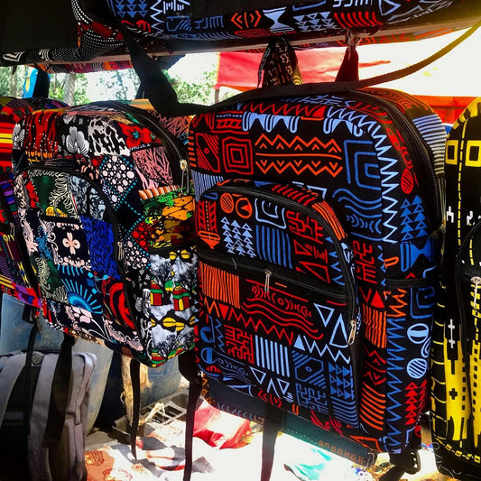 Maasai Heritage Backpack – 'Kente' (Communication) Pattern – Bold Multicolor Canvas