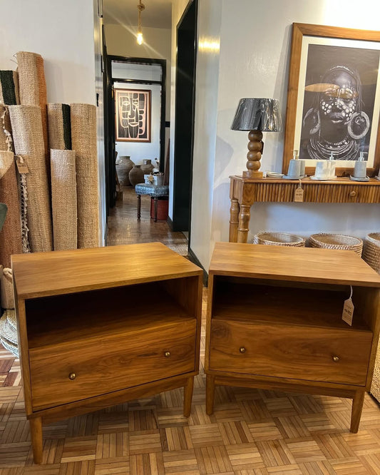 Maasai Night Pair – 'Enkátá Enkarepu' (Sacred Silence) – Wooden Side Tables & Ritual Storage Ensemble.