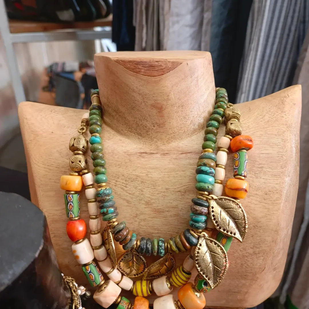 Layered Bead Necklace Ritual Ensemble - Maasai Cascade of Echo – 'Enkátá Emut' (Adornment & Echo).