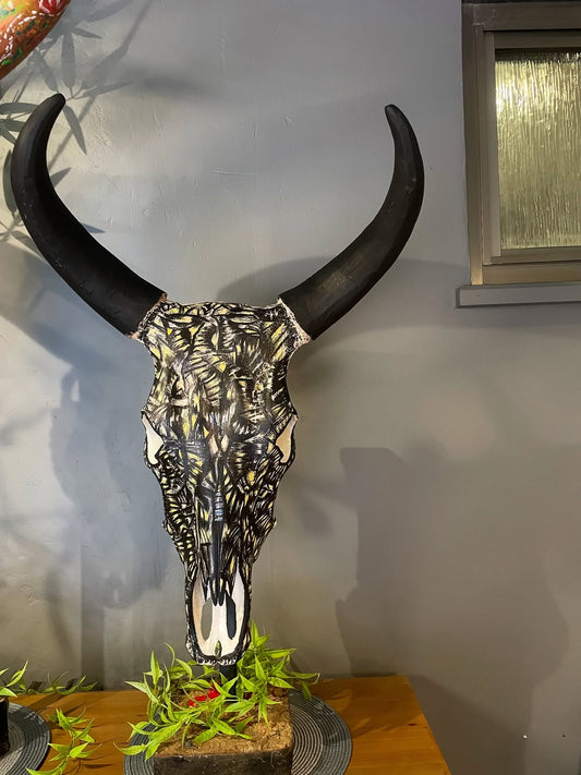 Yellow Pattern Skull Ritual Ensemble - Maasai Vault of Horned Light – 'Enkátá Olkaria' (Journey & Fire).