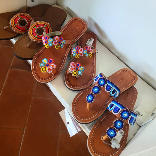 Artisan Sandal Ensemble - Maasai Vault of Beaded Steps – 'Enkátá Olkirenyi' (Path & Bloom).