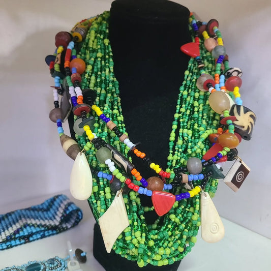 Maasai Ritual Necklace Ensemble - Maasai Vault of Layered Light – 'Enkátá Olkirenyi' (Path & Radiance).