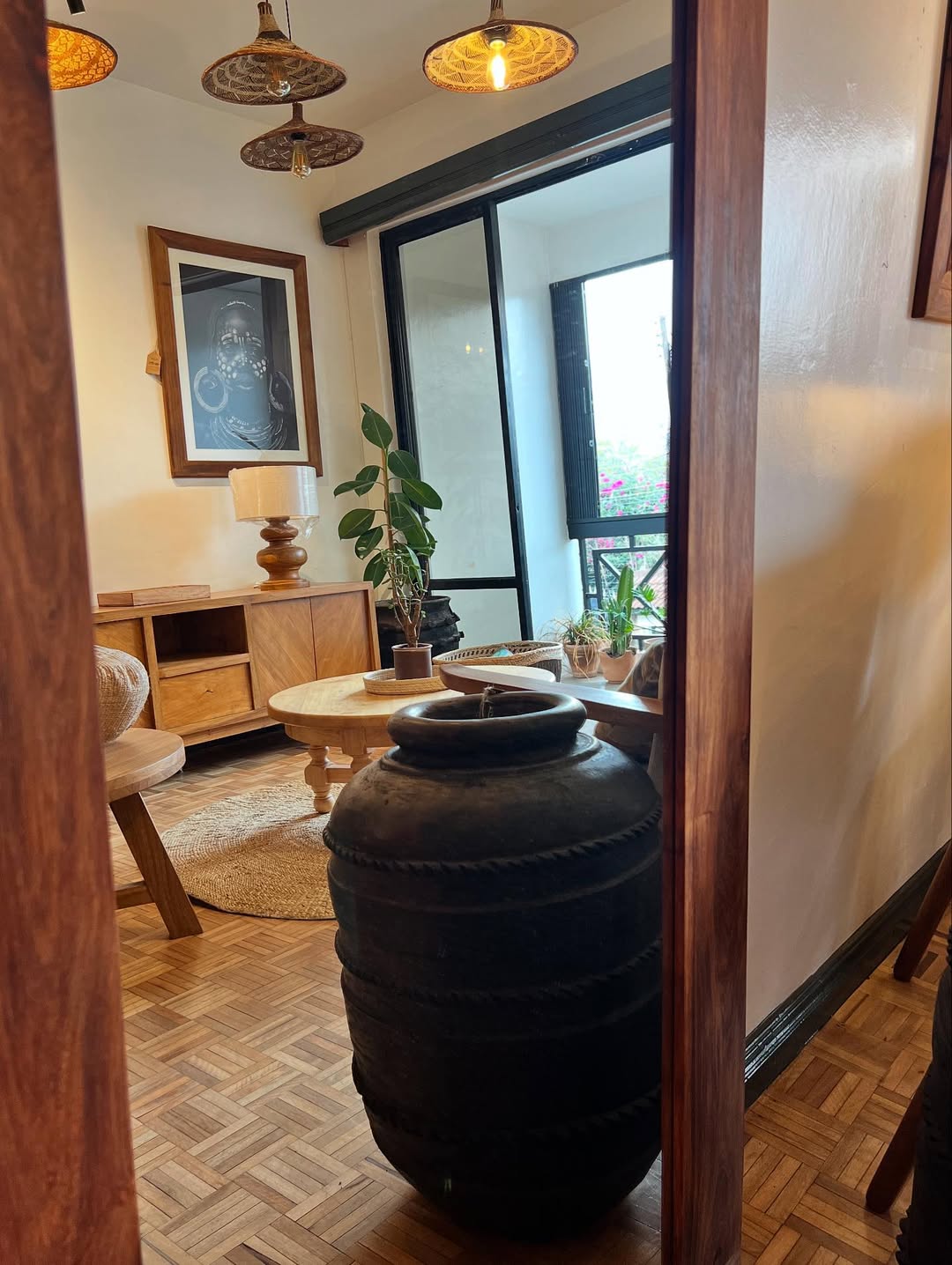 Maasai Hearth Circle – 'Enkátá Oltau' (Gathering Ground) – Coffee Table, Urn & Woven Seating Ensemble.