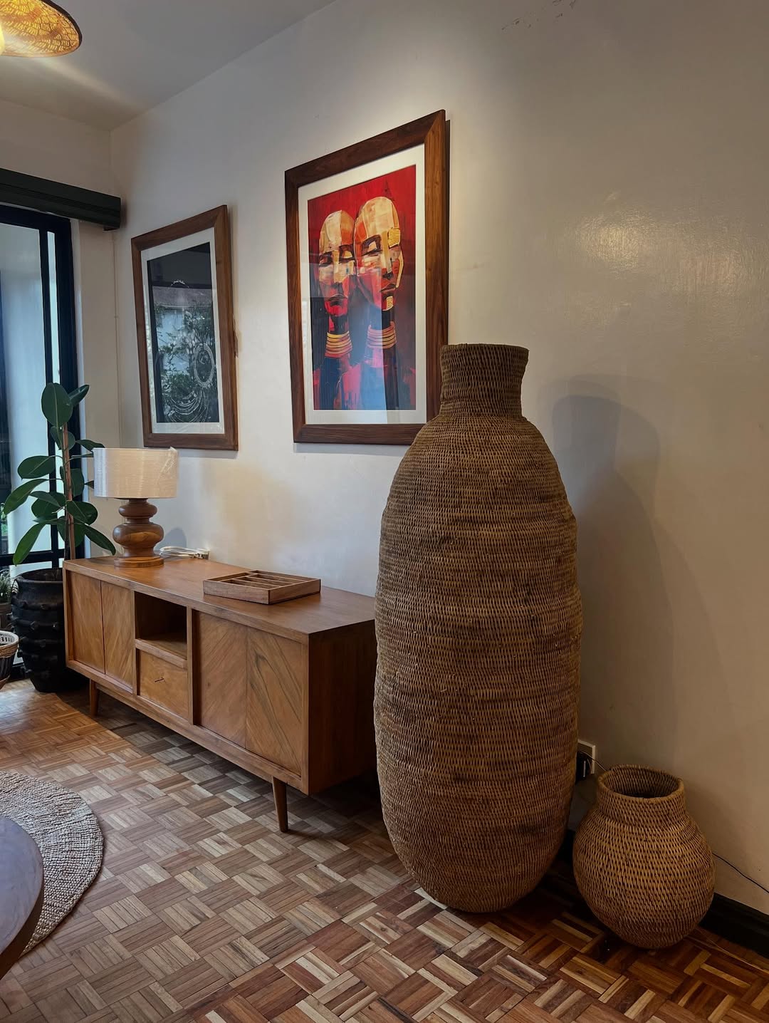 Maasai Duality Console – 'Enkátá Enkop' (Earth & Echo) – Sideboard, Portraits & Basket Ensemble.