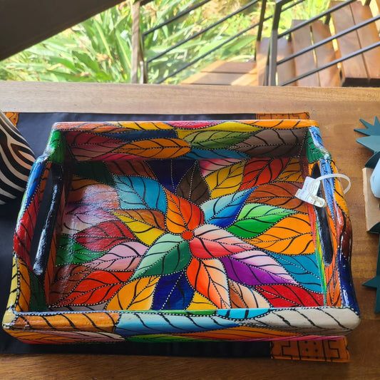 Maasai Rainbow Leaf Ritual Carrier - Maasai Vault of Gathered Bloom – Enkátá Olng’ejang’ (Tray & Petal).