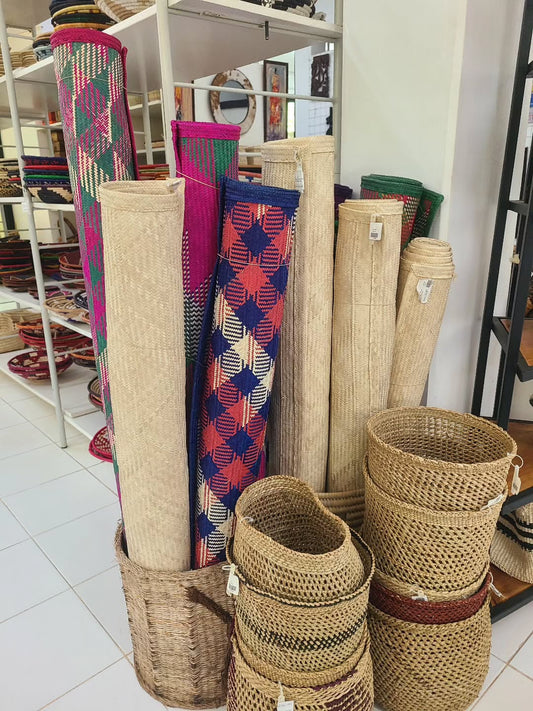 Maasai Mat & Basket Ensemble - Maasai Vault of Woven Terrain – Enkátá Olng’ejang’ (Carrier & Pattern).