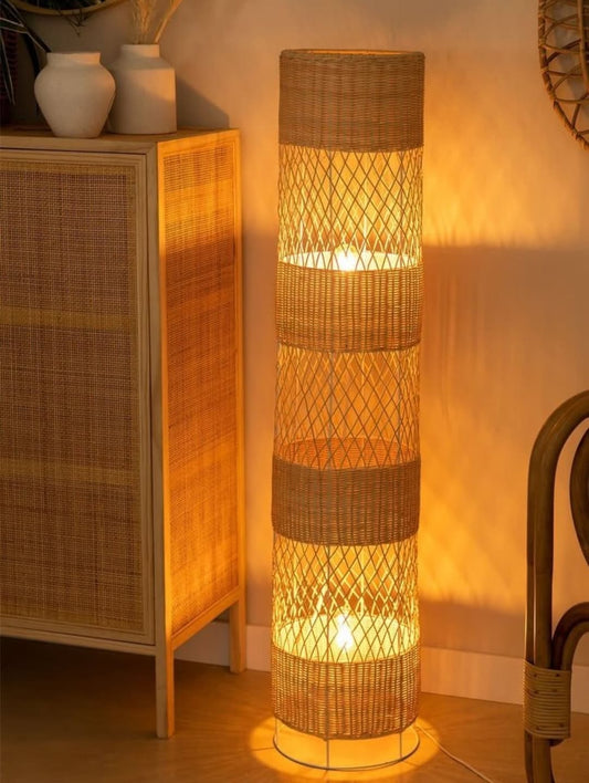 Cylindrical Floor Lamp with Cabinet Ensemble - Circle of Warmth & Weave – Enkito e Ang’ (Step of Light).
