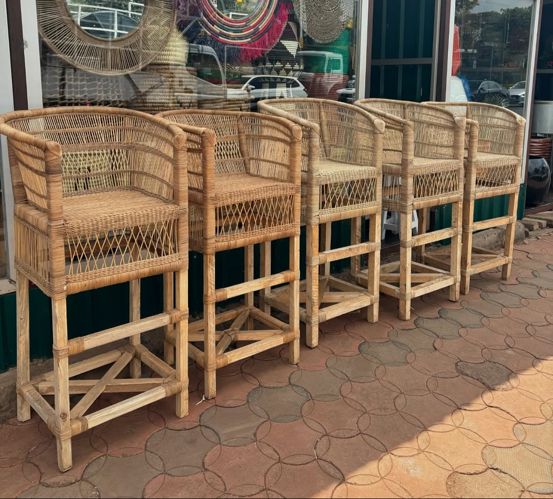 Rattan Bar Stool Quintet with Basket Display - Circle of Elevation & Craft – Enkito e Ang’ (Step of Light).
