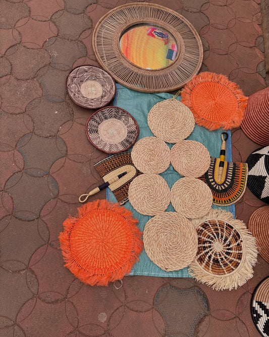 Spiral Mats, Fans & Woven Mirror Ensemble - Circle of Color & Craft – Enkito e Emayian (Step of Celebration).